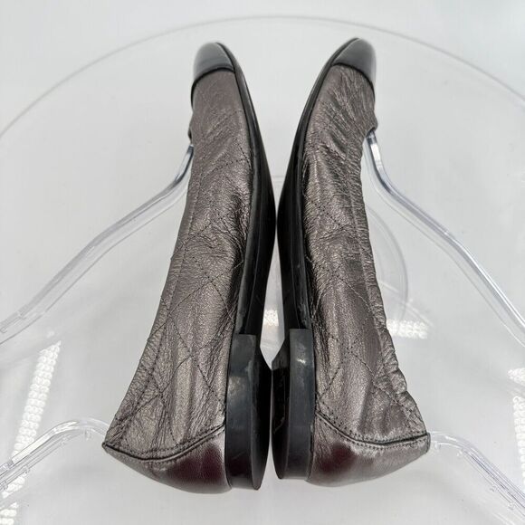 AGL Naomi Womens Ballet Flats Size 38.5 8.5 Quilted Silver Black Leather Cap Toe - Picture 9 of 16